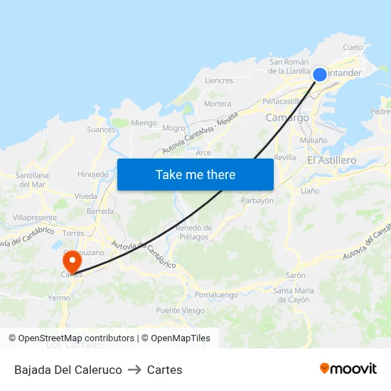 Bajada Del Caleruco to Cartes map
