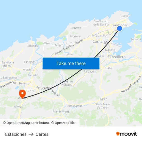 Estaciones to Cartes map