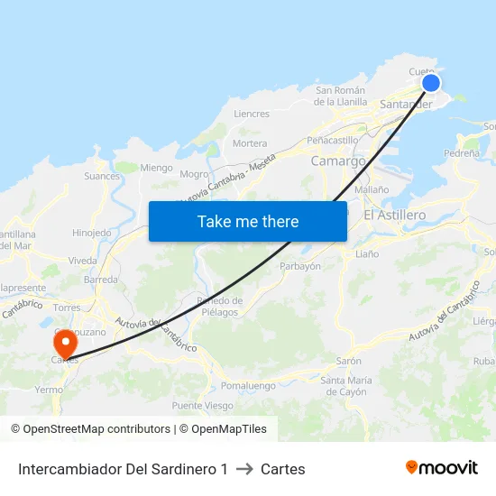 Intercambiador Del Sardinero 1 to Cartes map