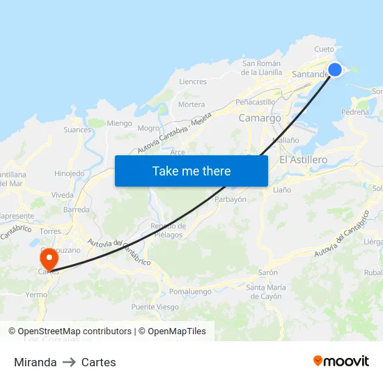 Miranda to Cartes map