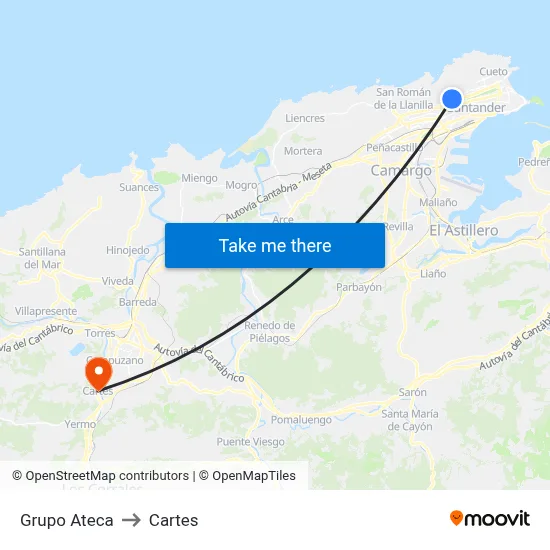 Grupo Ateca to Cartes map