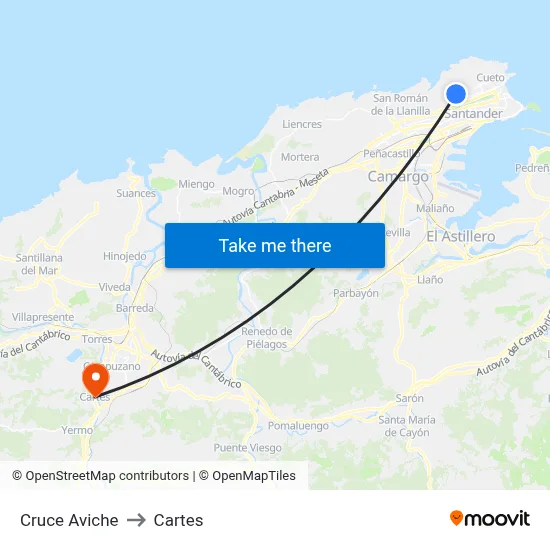 Cruce Aviche to Cartes map