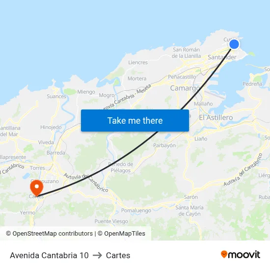 Avenida Cantabria 10 to Cartes map