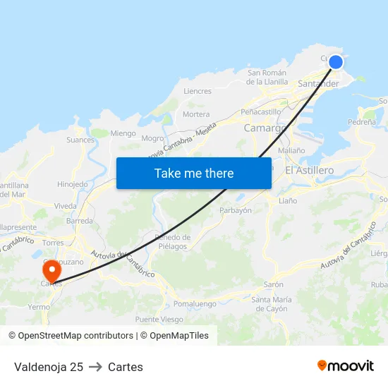 Valdenoja 25 to Cartes map