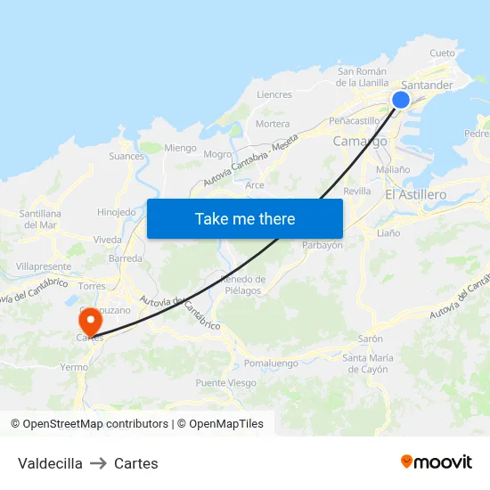 Valdecilla to Cartes map
