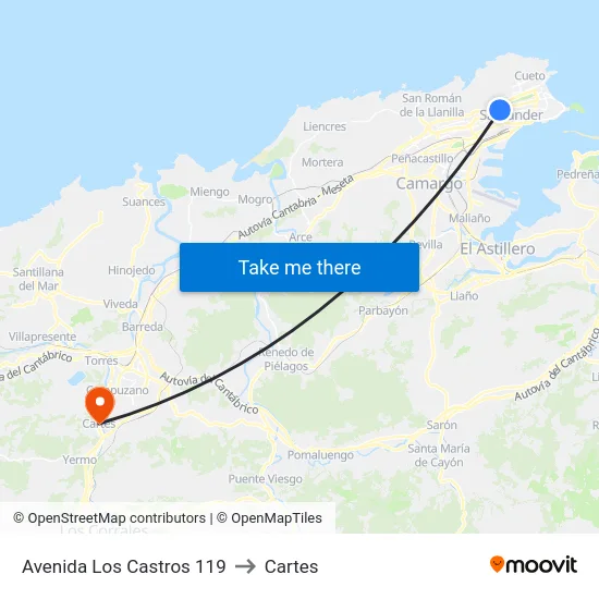 Avenida Los Castros 119 to Cartes map