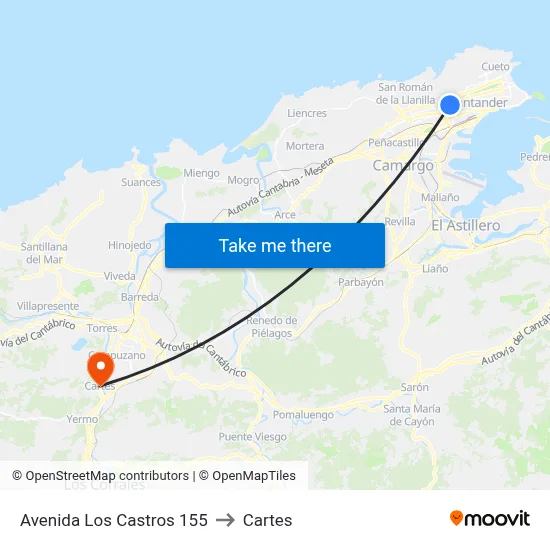 Avenida Los Castros 155 to Cartes map