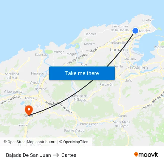 Bajada De San Juan to Cartes map