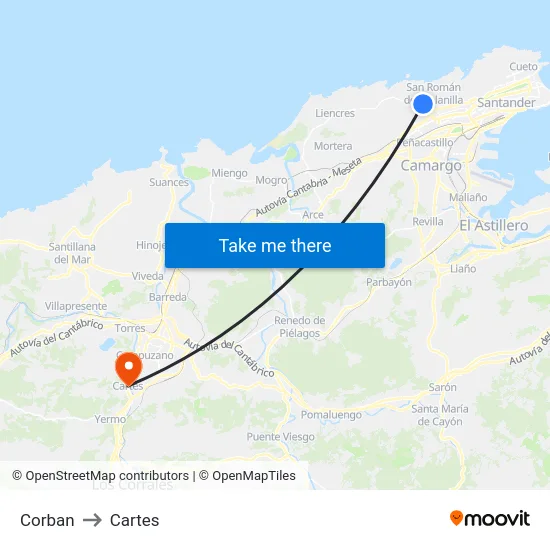 Corban to Cartes map