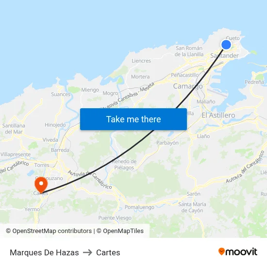 Marques De Hazas to Cartes map