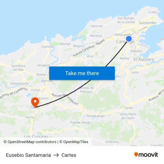 Eusebio Santamaria to Cartes map