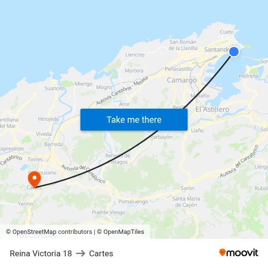 Reina Victoria 18 to Cartes map