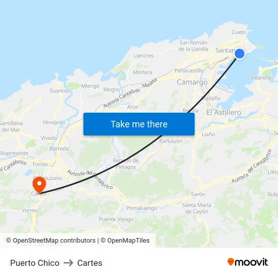 Puerto Chico to Cartes map