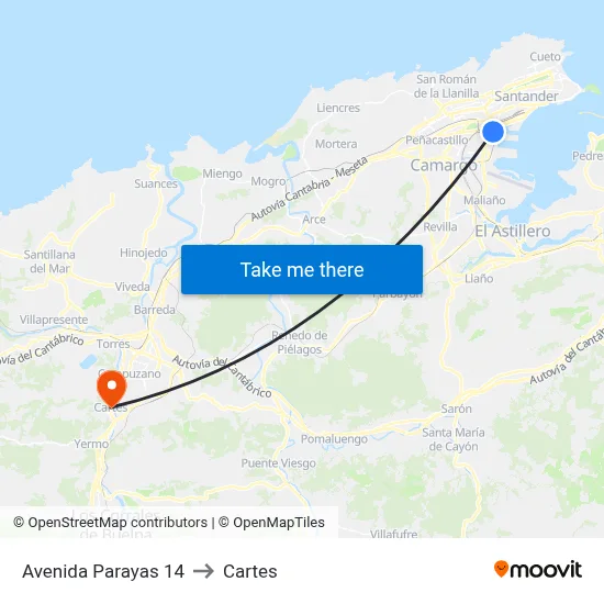 Avenida Parayas 14 to Cartes map