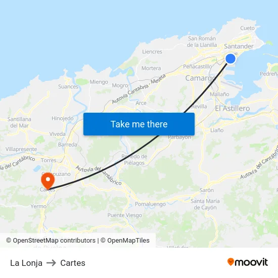 La Lonja to Cartes map