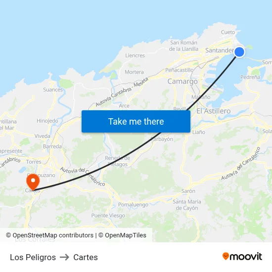 Los Peligros to Cartes map