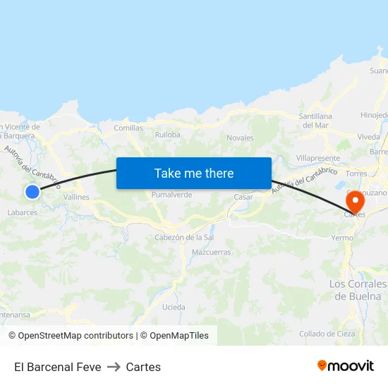 El Barcenal Feve to Cartes map