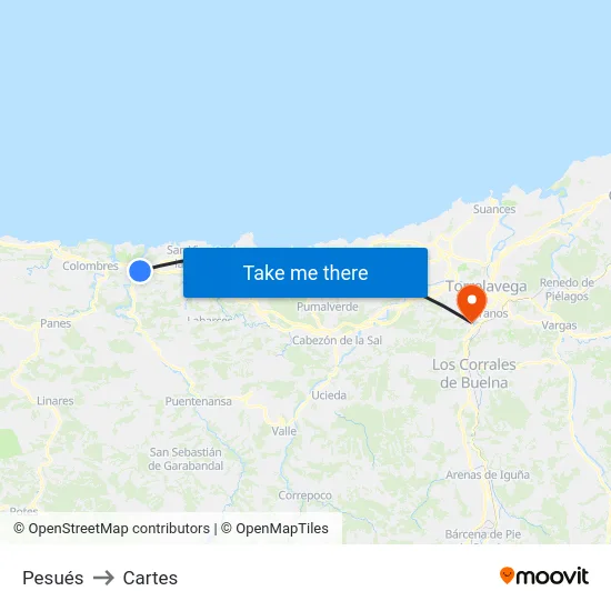 Pesués to Cartes map