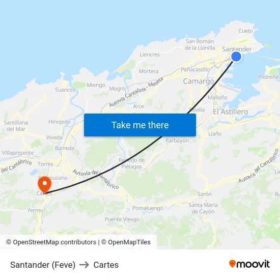 Santander (Feve) to Cartes map