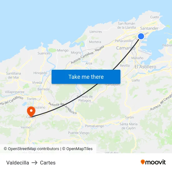 Valdecilla to Cartes map