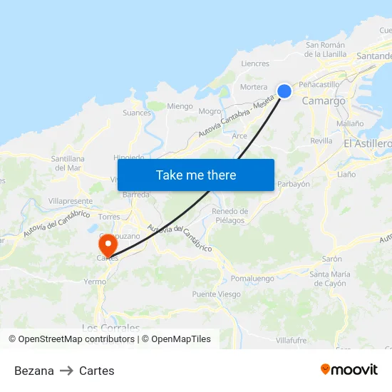 Bezana to Cartes map