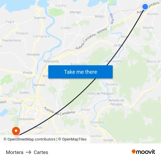 Mortera to Cartes map