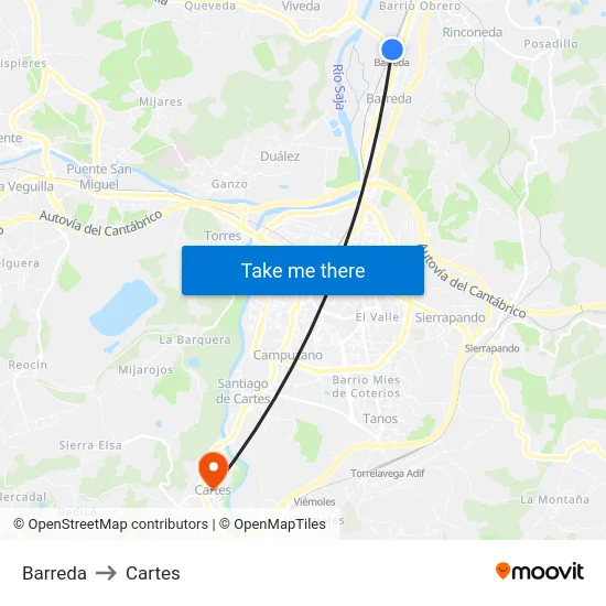 Barreda to Cartes map