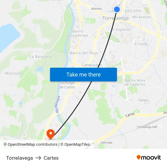 Torrelavega to Cartes map