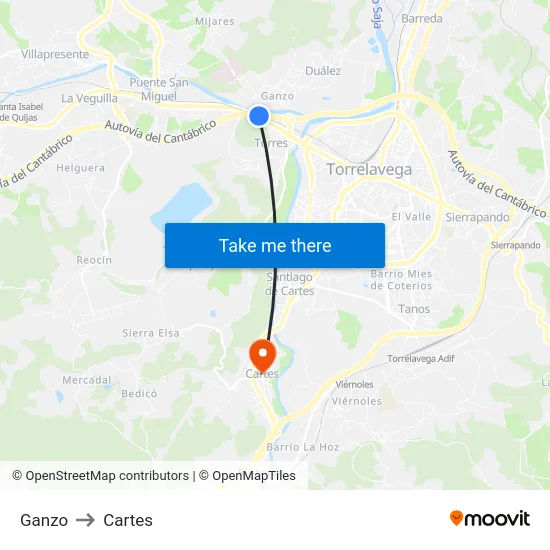 Ganzo to Cartes map