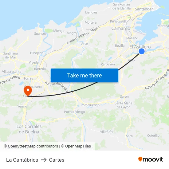 La Cantábrica to Cartes map