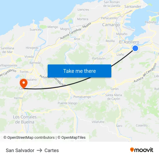 San Salvador to Cartes map