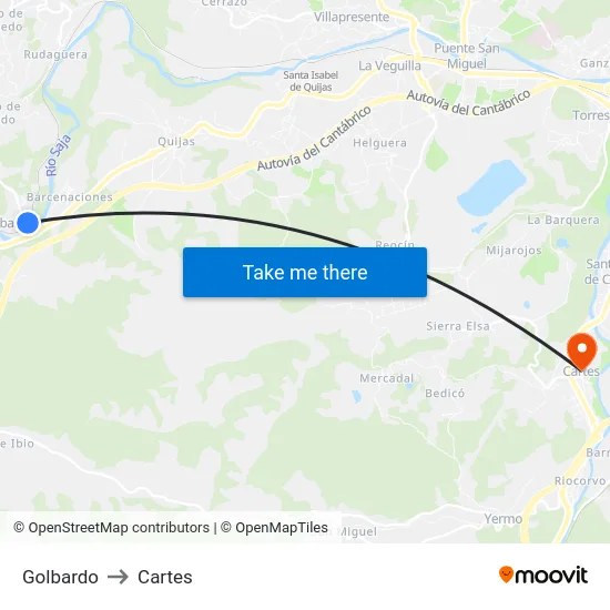 Golbardo to Cartes map