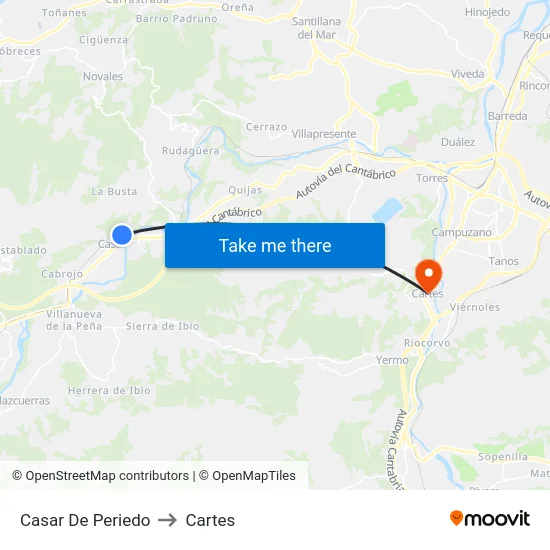 Casar De Periedo to Cartes map