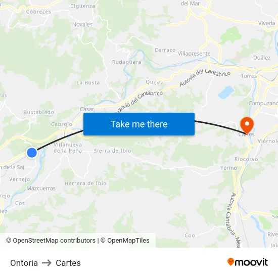 Ontoria to Cartes map