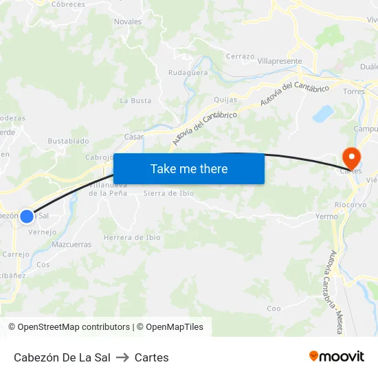 Cabezón De La Sal to Cartes map