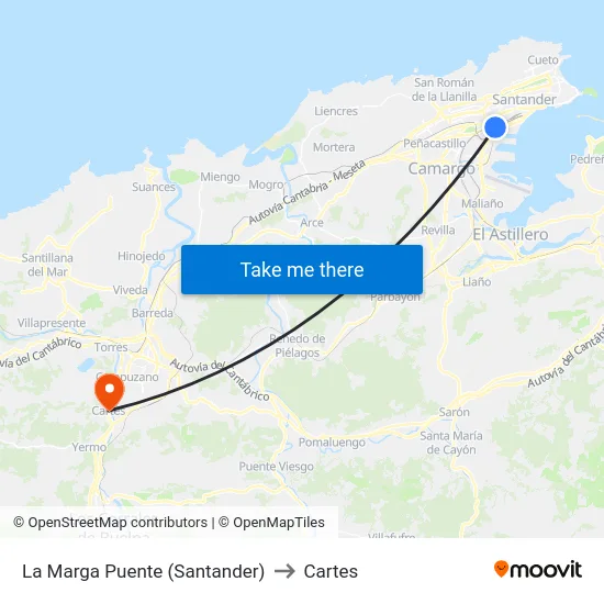 La Marga Puente (Santander) to Cartes map