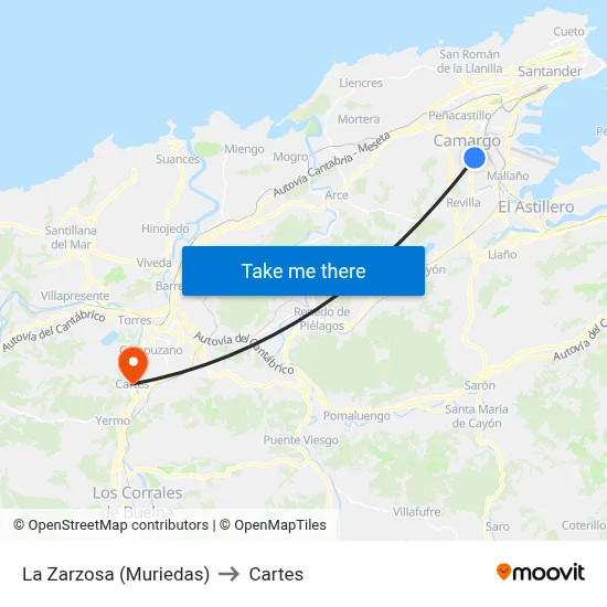 La Zarzosa (Muriedas) to Cartes map