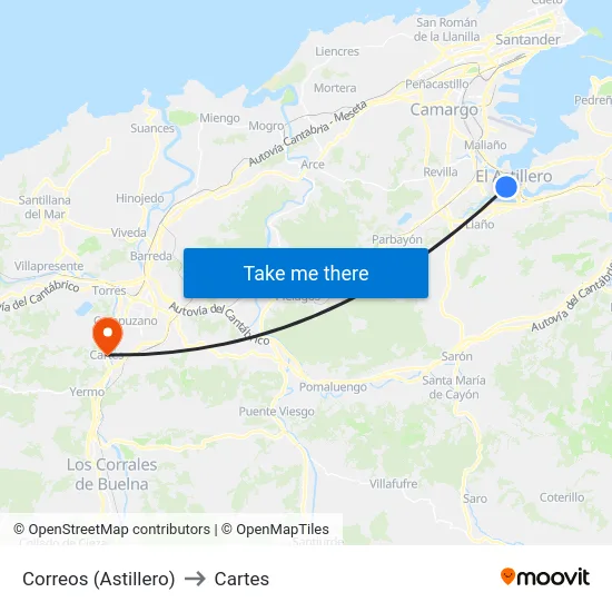 Correos (Astillero) to Cartes map