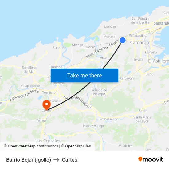 Barrio Bojar (Igollo) to Cartes map