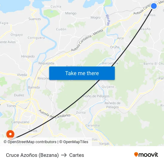 Cruce Azoños (Bezana) to Cartes map