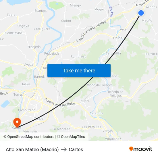 Alto San Mateo (Maoño) to Cartes map