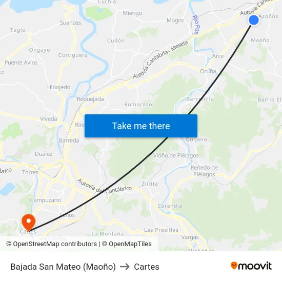 Bajada San Mateo (Maoño) to Cartes map