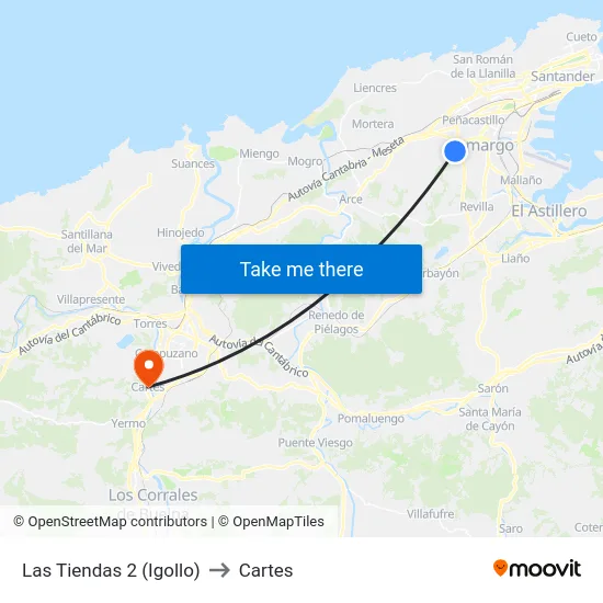 Las Tiendas 2 (Igollo) to Cartes map