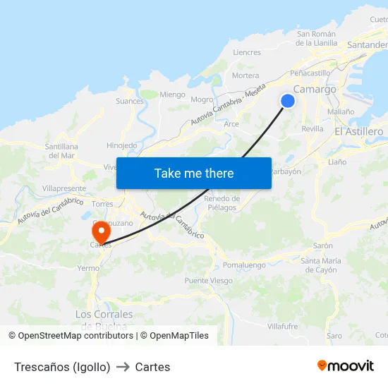 Trescaños (Igollo) to Cartes map