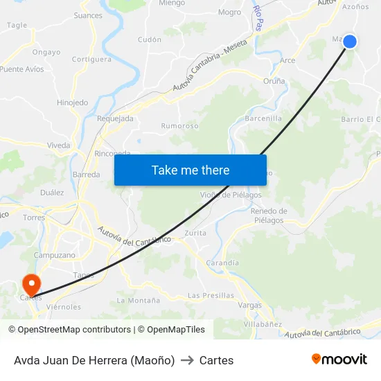 Avda Juan De Herrera (Maoño) to Cartes map