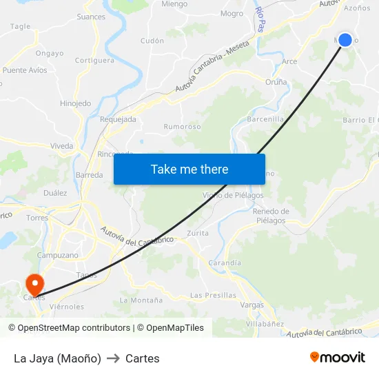 La Jaya (Maoño) to Cartes map