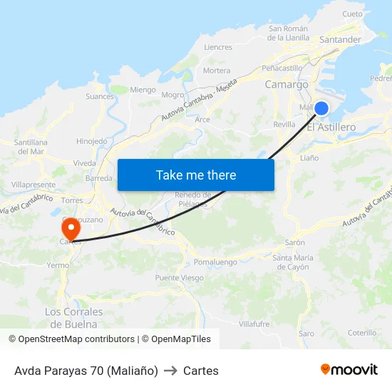 Avda Parayas 70 (Maliaño) to Cartes map