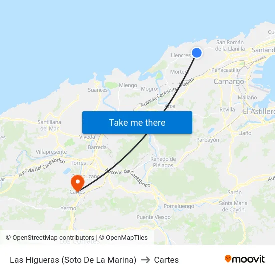 Las Higueras (Soto De La Marina) to Cartes map