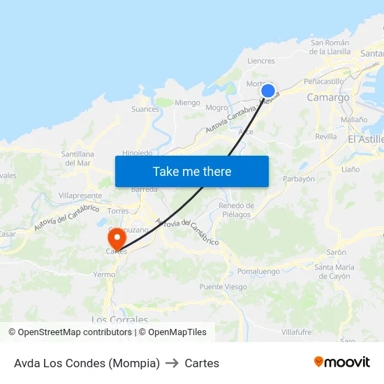 Avda Los Condes (Mompia) to Cartes map