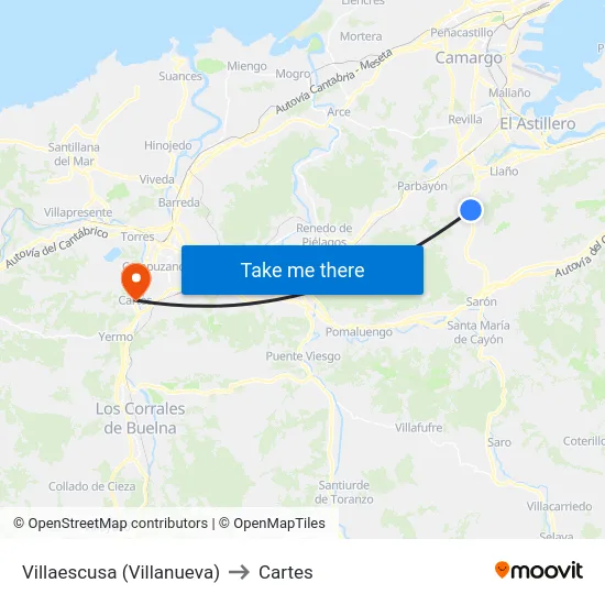 Villaescusa (Villanueva) to Cartes map